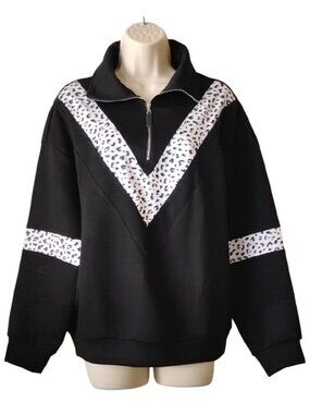 NWT ZJCT Oversized Collared Half Zip Pullover Sweatshirt M Black Animal